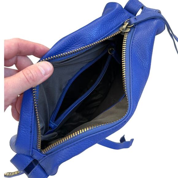 Kelsi Dagger Royal Blue Pebble Leather, Gold Studded Shoulder Crossbody Bag - Picture 9 of 14